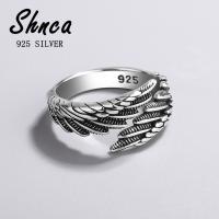 【YF】 925 Sterling Silver Angel Wings Feather Thai Open Rings For Women Girl Female Bague LR039