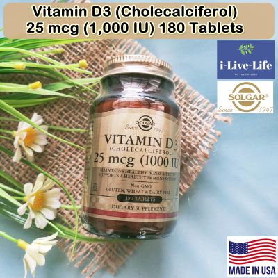 วิตามินดี 3 Vitamin D3 (Cholecalciferol) 25 mcg (1,000 IU) 180 Tablets - Solgar