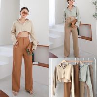 New! lady casual set ?(ทั้งชุด590฿ฟรีส่ง) ชุดเซทเชิ้ตแขนยาว ปลายเสื้อแต่งขาดรุ่ย สวยดูแพง กางเกงเอวสูง แต่งห่วงที่ขอบเอว