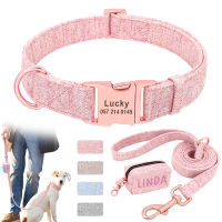 Personalized Dog Collar With Leash Custom Dog Waste Bag Dispenser Engraved Pet Collar Walk Lead Outdoor Pet Poop Bag Portable