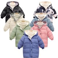 Winter Kids Down Jacket Boys Girls Solid Mid-Length Warm Coat Cold Protection Hooded Cotton New Windbreaker Outerwear 3-10 Years