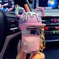 Cartoon Mouse Head into oil Acrylic Key Chains Liquid Floating Milk Tea Cup Keychain Female Couple Backpack Cute Keyring Gifts