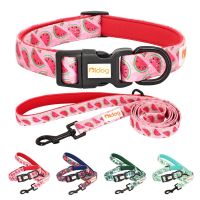 Print Nylon Dog Collar and Leash Set Adjustable Puppy Collars Soft Pet Necklace Walking Leash For Small Medium Dogs Cats Bulldog Leashes