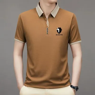 【CC】♛  Mens Polo Shirts Korea Man Shirt  2023 Striped Print Clothing Business Male Streetwear Short Sleeve