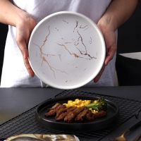 Nordic Style 8 Inch Marble Ceramic Dish Round Lunch Dinner Plate Porcelain Dessert Steak Pasta Salad Snack Cake Serving