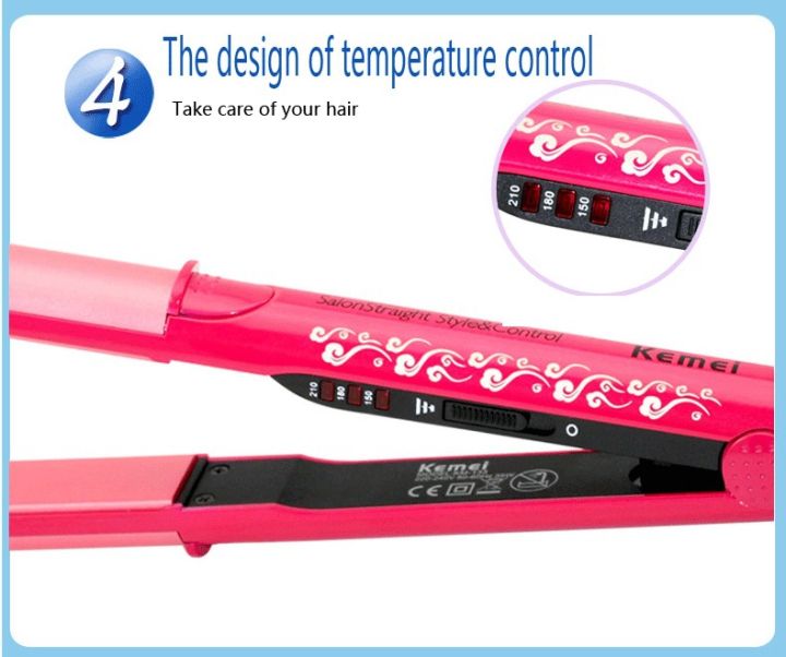 kemei-salon-straight-style-amp-control-aluminum-plate-230c-35w-temperature-adjust-model-km-133-red