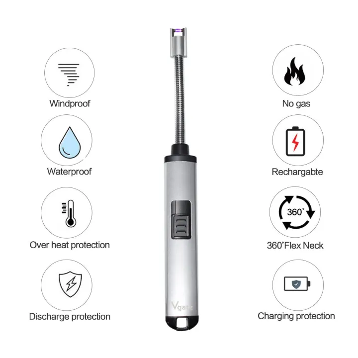 USB Electric Arc Lighter, Rechargeable Flameless Windproof Plasma 360° Flexible Elbow More Than 1000 Times Silence Spark Candle Lighter with Safety Case for BBQ Stovetops Fireworks Camping