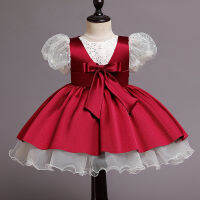 6-36 Month Red Bow Little Girls Dress Ball Gown Puff Christmas Party Puff Sleeve Vest Vestido Little Girl Baby Clothes OGF224466