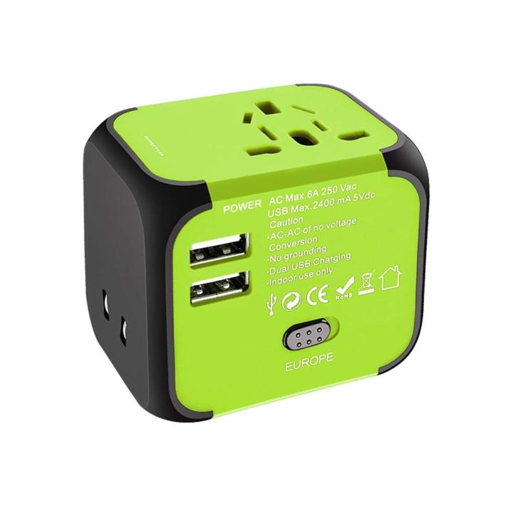 Travel adapter with 2USB portsgreen Lazada PH