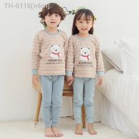 ✸❂ n4rn Conjunto de pijamas manga longa para bebês roupas dormir meninos e meninas com urso desenho animado 2 a 14 anos primavera outono