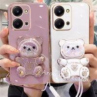 Phone Case เคส Infinix ZERO 30 5G Zero 5G 2023 สีลูกกวาดน่ารักเรนโบว์บีดส์ที่ตั้งรูปหมีเคสโทรศัพท์ Infinix Zero30 5G ปกป้องเลนส์ด้วยสายคล้องสั้น