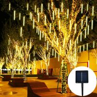 Solar Meteor Shower Rain LED String Lights Street Lamp Garland for Outdoor Christmas Tree Garden Wedding Fairy Decorations Xmas