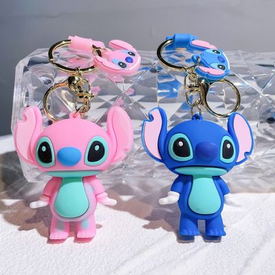 Disney Cartoon Lilo &amp; Stitch PVC Keychains Cute Stitch Doll Pendant Keyrings Lovely Action Figure Key Holder Car Key Bag Jewelry Key Chains