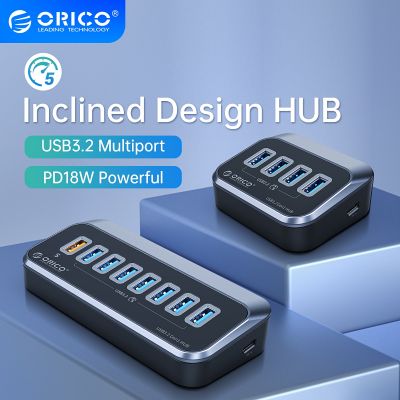 ORICO ABS ขับเคลื่อน5Gbps ฮับ PD18W USB ชาร์จ3.2ประเภท C แยกการ์ดรีดเดอร์ฮับกับอะแดปเตอร์ไฟสำหรับพีซีตั้งโต๊ะอุปกรณ์เสริม