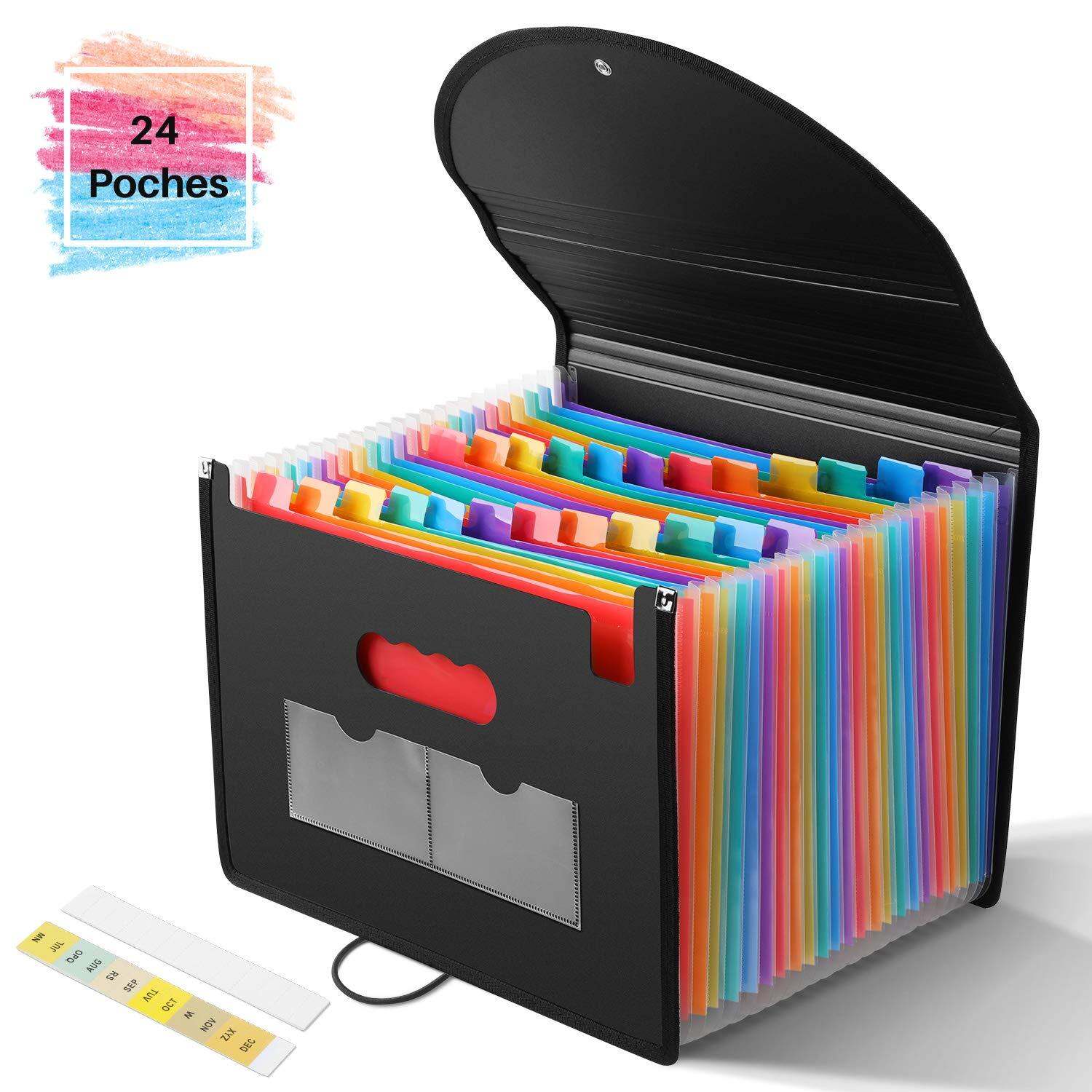 Office Expanding File Box 24 Pocket A4 Folder Document Organiser with Flip Cover 