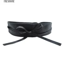 เฟรสโซโฟนแฟชั่นผู้หญิงหนัง faux ห่อรอบ Tie รัดตัวรัดตัว Cinch เอว Wide Dress Belt