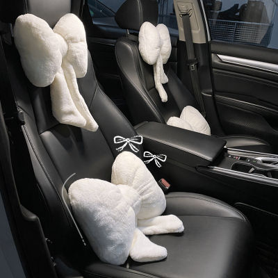 ใหม่ Bowknot รถ Headrest หมอนน่ารัก Auto Seat Head Support คอ Protector Cushion Plush รถยนต์ Lumbar Rest รถ Kits