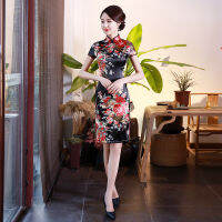 ผู้หญิงแต่งตัวยืนคอชุด Cheongsam ซาตินสำหรับเครื่องแต่งกายที่จัดเลี้ยงทุกวัน【fast】