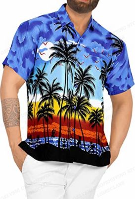 เสื้อฮาวายสำหรับผู้ชาย,เสื้อสตรีใส่ไปทะเลผู้ชายเสื้อพิมพ์ลาย3d พระอาทิตย์ขึ้นเสื้อปกอาชีพต้นมะพร้าวเสื้อผ้าผู้ชาย