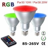 10W 20W RGB Spotlight รีโมทคอนโทรลอลูมิเนียม Par30 Par38 หลอดไฟสปอตไลท์หรี่แสงได้ AC85-265V RGB Bulb✐