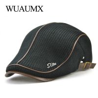 Wuaumx ฤดูใบไม้ร่วงฤดูหนาวโครเชต์ Beret หัวเข็มขัดหมวกสำหรับผู้ชาย Beret หมวกผู้หญิงทหาร Visors ข้นขนสัตว์อุ่นถักหมวก C Asquette