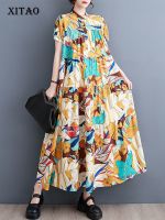 XITAO Print Dress Loose Folds Summer New Casual Fashion Dress