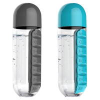 Weekly Pill Organizer Portable Water Bottle 2 In 1 Portable Pill Water Cup Portable 7-Day Pillbox for Storing Pills Calcium Tablets Vitamin for Outdoor Gym Travel method