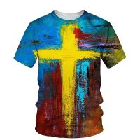 เสื้อยืด 3D Cross Print สำหรับผู้ชาย Jesus 2021 ฤดูร้อน O Neck แขนสั้นเสื้อยืดสไตล์คริสเตียนบุรุษแฟชั่นสบาย ๆ เสื้อยืด XS-5XL