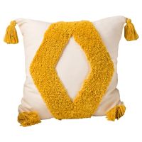 Boho Yellow Tufted Throw Pillow Case with Tassel Morocan Woven Textured Geometric Square Decorative Cushion Cover for Couch Sofa