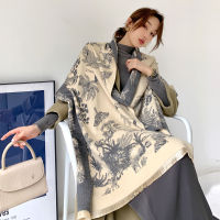 Expensive Brand Luxury Floral Print Scarf for Women Warmer Winter Cashmere Pashmina Scarves Shawls Thick Blanket Wraps Foulard