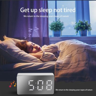 Mini Desk Alarm Clock Digital Mirror LED Temperature USB Bedside Table Travel Clocks for Bedroom Living Home Decor