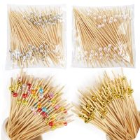 100pcs Beads Bamboo Fruit Toothpick Salad Stick Buffet Cake Food Picks For Kids Wedding Hawaii Party Favors Cocktail Toothpicks