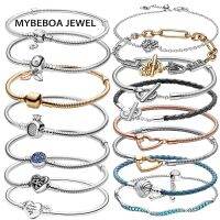 [Fine Jewelry]MYBEBOA กำไล925เงินสเตอร์ลิงมีตะขอทรง T-Bar รูปหัวใจ,กำไลข้อมืองูแบบ DIY เหมาะสำหรับลูกปัดสุดมีเสน่ห์