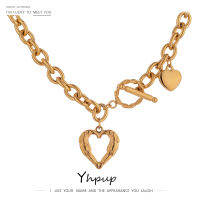 Yhpup สแตนเลสสตีลหัวใจ Collares Statement โลหะเรขาคณิตสร้อยคอสร้อยคอผู้หญิงของขวัญครบรอบใหม่-zaldfjgnsdg