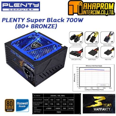 POWER SUPPLY (อุปกรณ์จ่ายไฟ) PLENTY SUPER BLACK EXTRA 700W (ATX-700) SPEX700 * พัดลม 12cm *