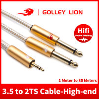 GOLLEY LION สาย Aux 3.5มม. ถึงคู่1/4TS 6.35มม. สำหรับการ์ดเสียงลำโพงมัลติมีเดีย