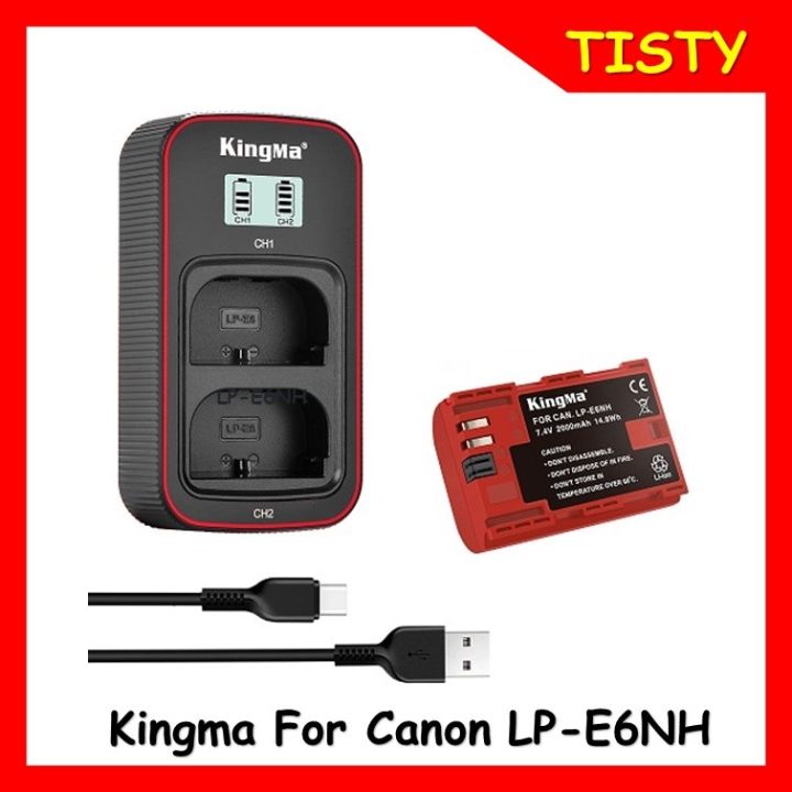 kingma-canon-lp-e6nh-2000mah-2-pack-battery-and-lcd-dual-charger-kit-for-canon-eos-r6-90d-6d2-6d-80d-5d4-5d3-5d2