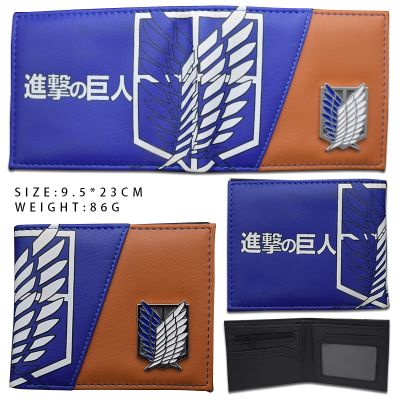 ZZOOI Anime Attack on Titan Purse Metal Logo Quality Leather Short Wallet with Zipper Coin Pocket ID Card Holder Slot Gift Men Wallets