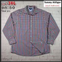 Tommy Hilfiger®แท้ อก 50 ไซส์ 3XL เสื้อเชิ้ตผู้ชาย ทอมมี่ ฮิลฟิกเกอร์ สีแดง เสื้อแขนยาว เนื้อผ้าดีสวยๆ