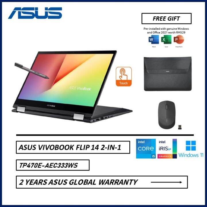 Asus Vivobook Flip 14 Tp470e Aec333ws 14 Fhd Touch 2 In 1 Laptop I5 1135g7 8gb 512gb Ssd 2076