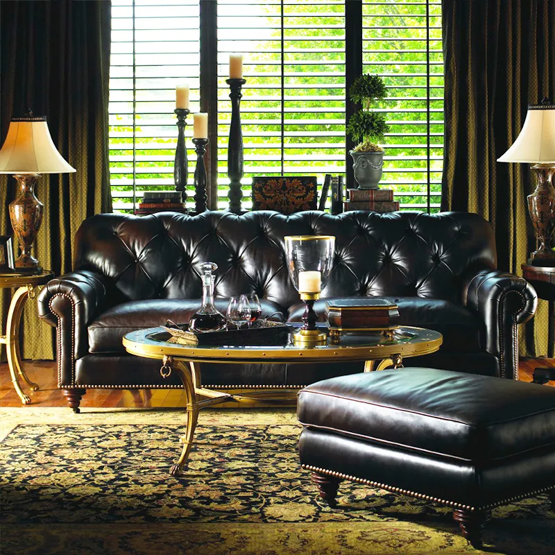 American vintage Living Room Leather Sofa Simple European High-End