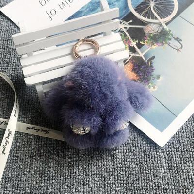 ST.Jessi 2019 New Crystal Style 10cm Mini Real Mink Fur Cute Bunny Rabbit Keychain Ladys Girls Bag Car Key ring Pompon Pendant