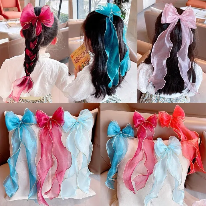 Hello-Baby】Kid Girl Korean INS Style Big Bow Knotted Hair Clip Chiffon  Ribbon Party Bowknot Braided Hair Ponytail | Lazada PH