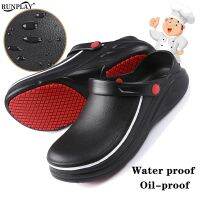 Unisex Work Chef Shoes Kitchen Waterproof Oil-proof Slippers Hotel Restaurant Non-slip Sandals Men Women Cook Safety Footwear House Slippers