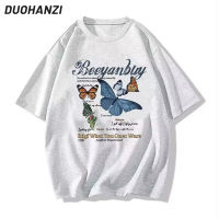 DUOHANZI เสื้อยืดแขนสั้นพิมพ์ลายแบบ2023อเมริกันดีไซน์เรียบง่าย