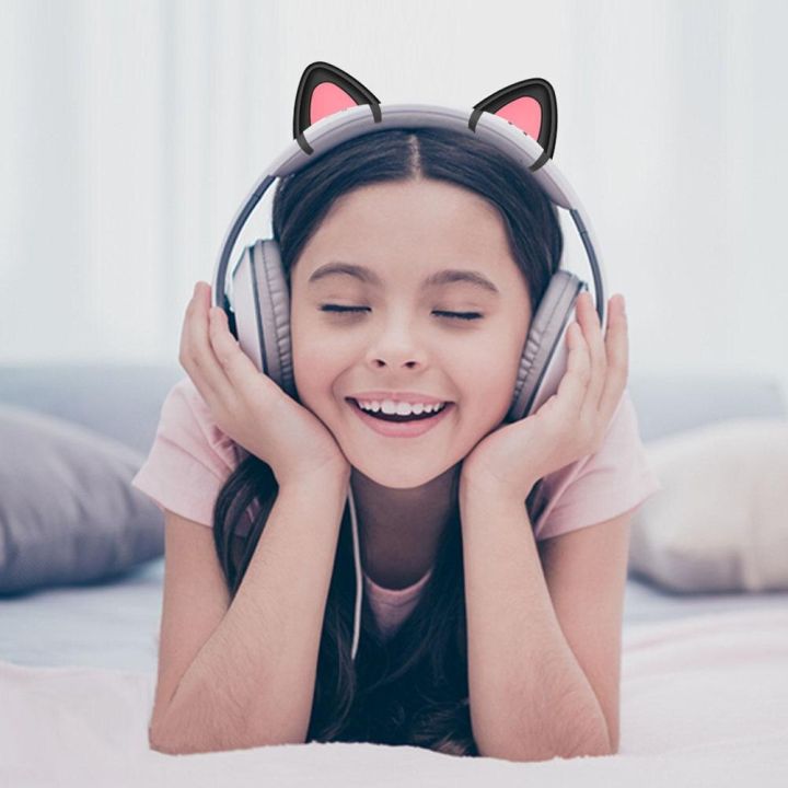 หูฟังหูฟังสำหรับเล่นกีฬาอิเล็กโทรนิกส์มีหูแมวหูฟังหูแมวน่ารักเล่นเกมสำหรับเด็กผู้หญิงหูฟังแมวเล่นเกม