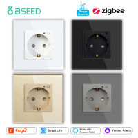 BSEED Zigbee เบ้าปลั๊กติดผนังอัจฉริยะ EU เต้าเสียบไฟมีหรือไม่มีจอไฟฟ้า Tuya Smart Life Alexa App Control 16A หน้าจอโทรศัพท์