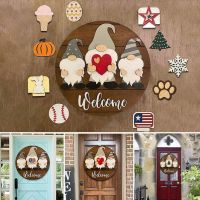 Welcome Sign Hello Round Wood Sign Front Door Hanging Door Sign with Stickers for House Accessories Front Door Decoration