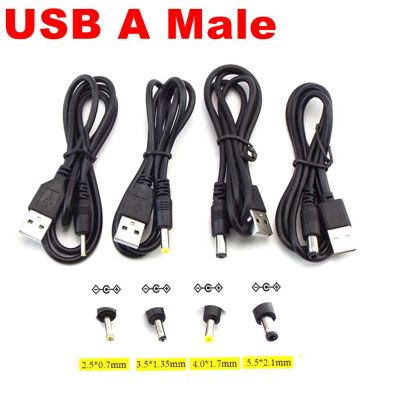 1pcs USB A Male to DC 2.5 3.5 1.35 4.0 1.7 5.5 2.1 mm Power supply Plug Jack type A extension cable connector cords  Wires Leads Adapters