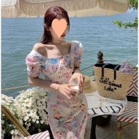 New summer dress chic design feeling party led a word shoulder floral holiday dress son nail bead dress